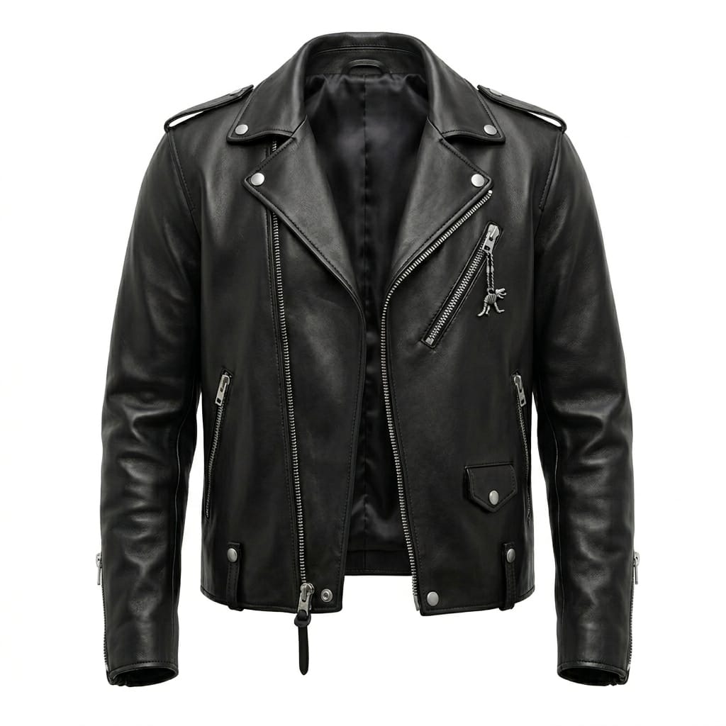 Men's Black Leather Original Biker Jacket – Notch Lapel Handcrafted Full-Grain