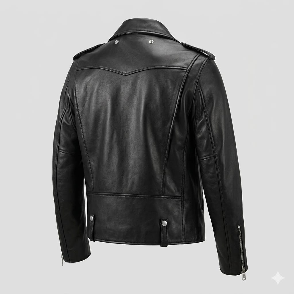 Men's Black Leather Original Biker Jacket – Notch Lapel Handcrafted Full-Grain