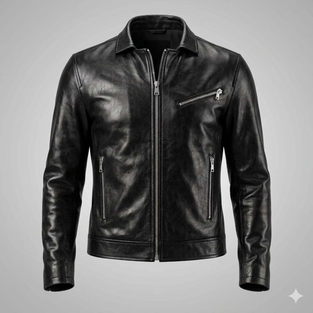 Men's Black Leather Café Racer Jacket – Handcrafted Full-Grain