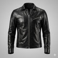 Men's Black Leather Café Racer Jacket – Handcrafted Full-Grain