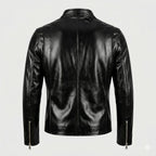 Men's Black Leather Café Racer Jacket – Handcrafted Full-Grain – bomber jacket, back view – Kamercio