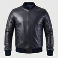 Men's Navy Blue Original Leather Bomber Jacket – Full-Grain Leather
