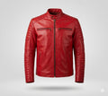 Men's Red Leather Jacket - Premium Full-Grain Quilted Racer Jacket