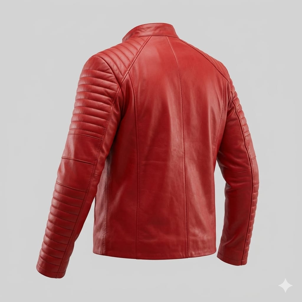 Men's Red Leather Jacket - Premium Full-Grain Quilted Racer Jacket