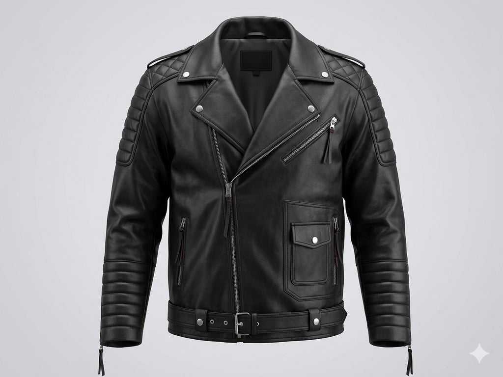 Men's Black Quilted Leather Biker Jacket - Premium Full-Grain Moto Jacket with Diamond Stitching