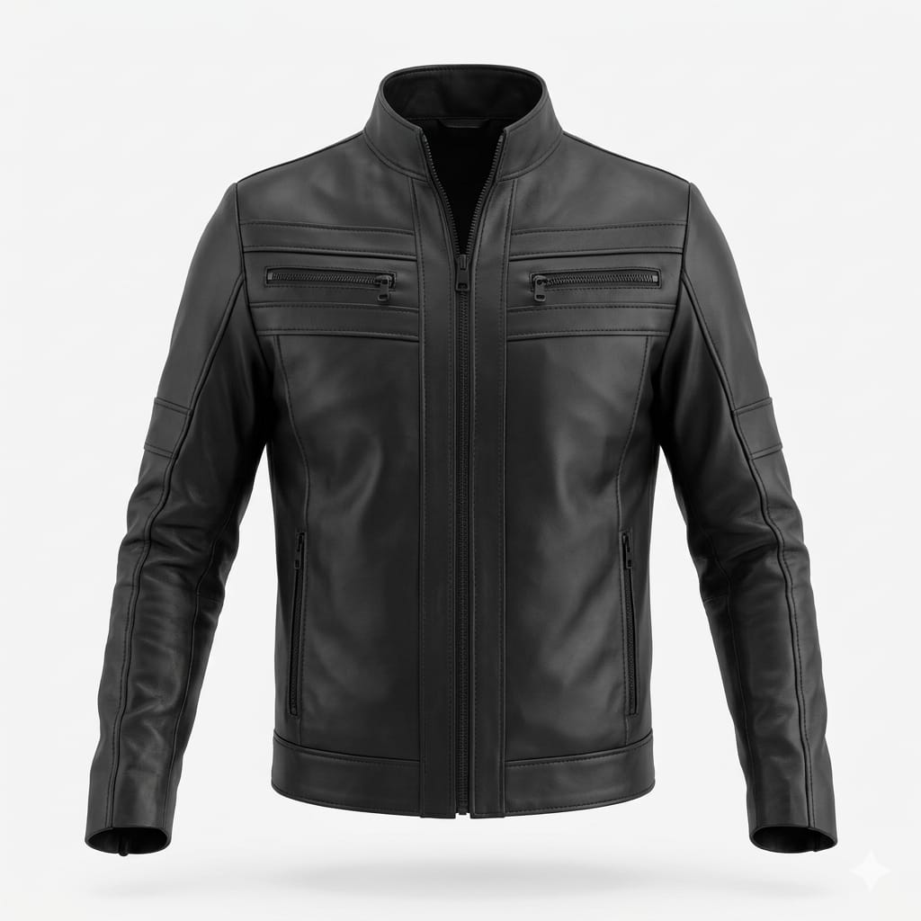 Men's Black Original Leather Cafe Racer Jacket - Premium Full-Grain Moto Jacket