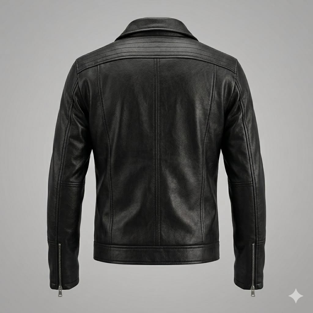 Men's Original Black Leather Jacket with Shirt Collar - Premium Sleek Racer