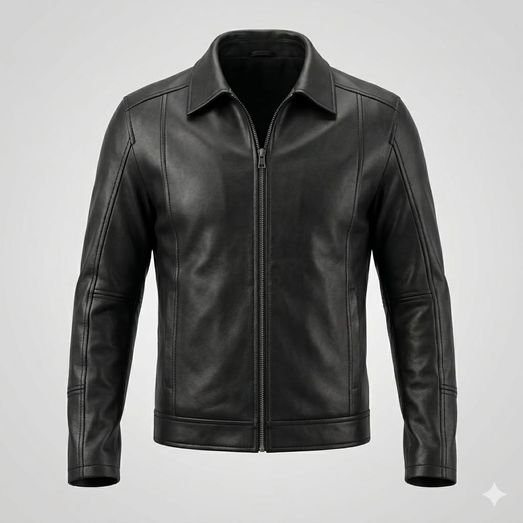 Men's Original Black Leather Jacket with Shirt Collar - Premium Sleek Racer