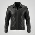Men's Original Black Leather Jacket with Shirt Collar - Premium Sleek Racer