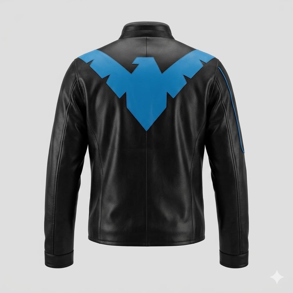 Men's Black Original Leather Jacket with Blue Chevron - Premium Superhero Inspired Racer Jacket