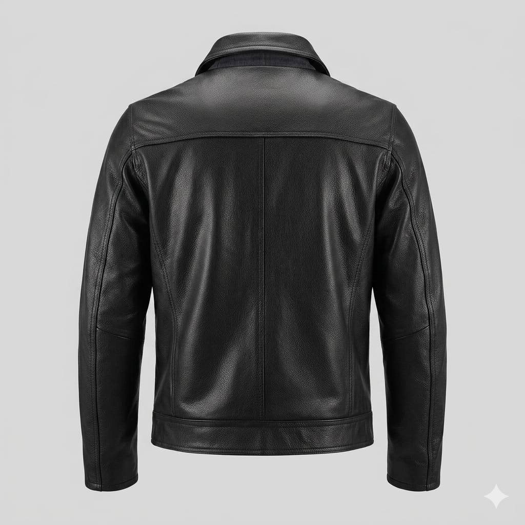 Men's Black Original Leather Bomber Jacket with Shirt Collar - Premium Classic Flight Jacket