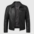 Men's Black Original Leather Bomber Jacket with Shirt Collar - Premium Classic Flight Jacket