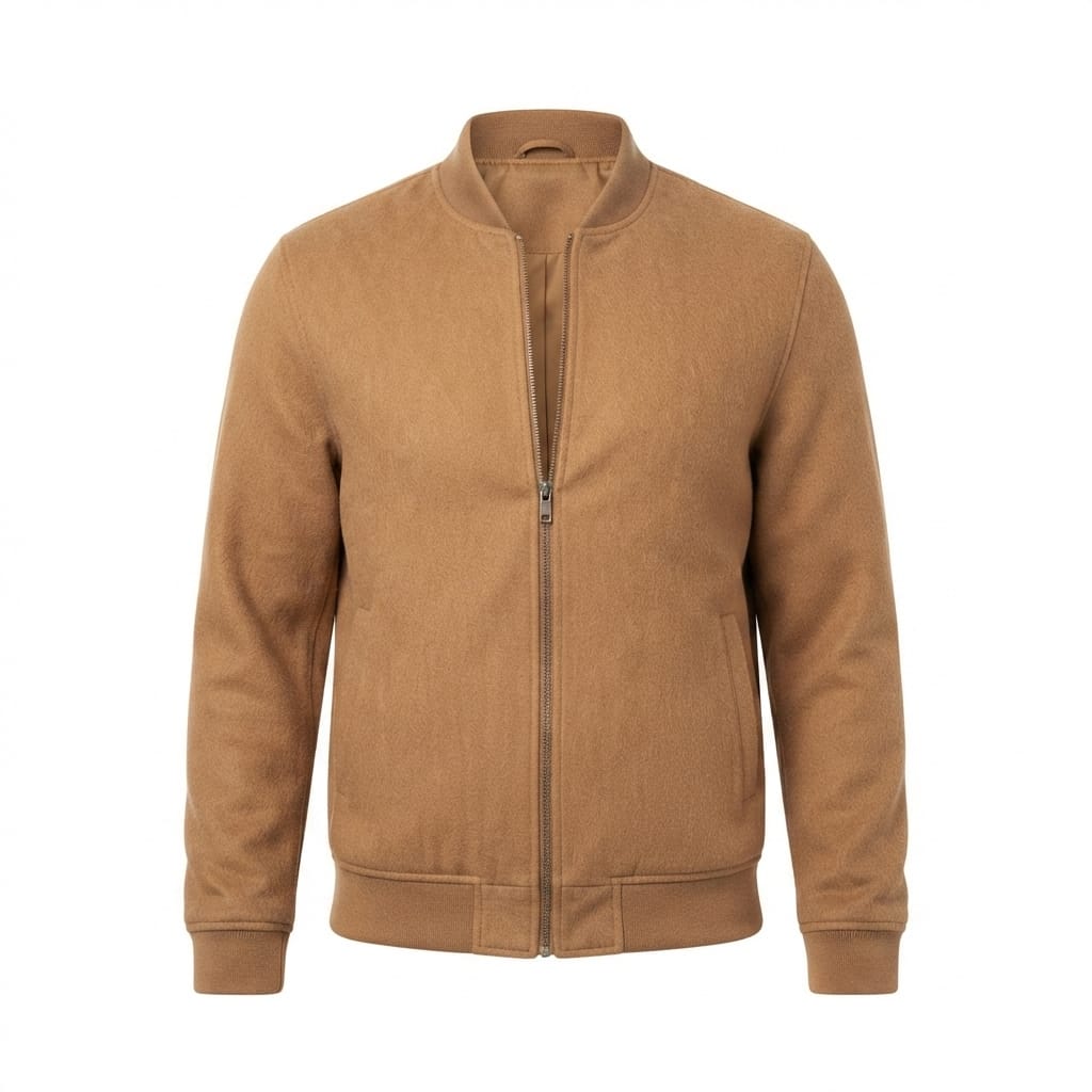 Men's Camel Tan Suede Original Premium Leather Stand-Collar Bomber Jacket