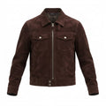 Men's Dark Chocolate Brown Suede Original Premium Leather Trucker Jacket