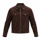 Men's Dark Chocolate Brown Suede Original Premium Leather Trucker Jacket