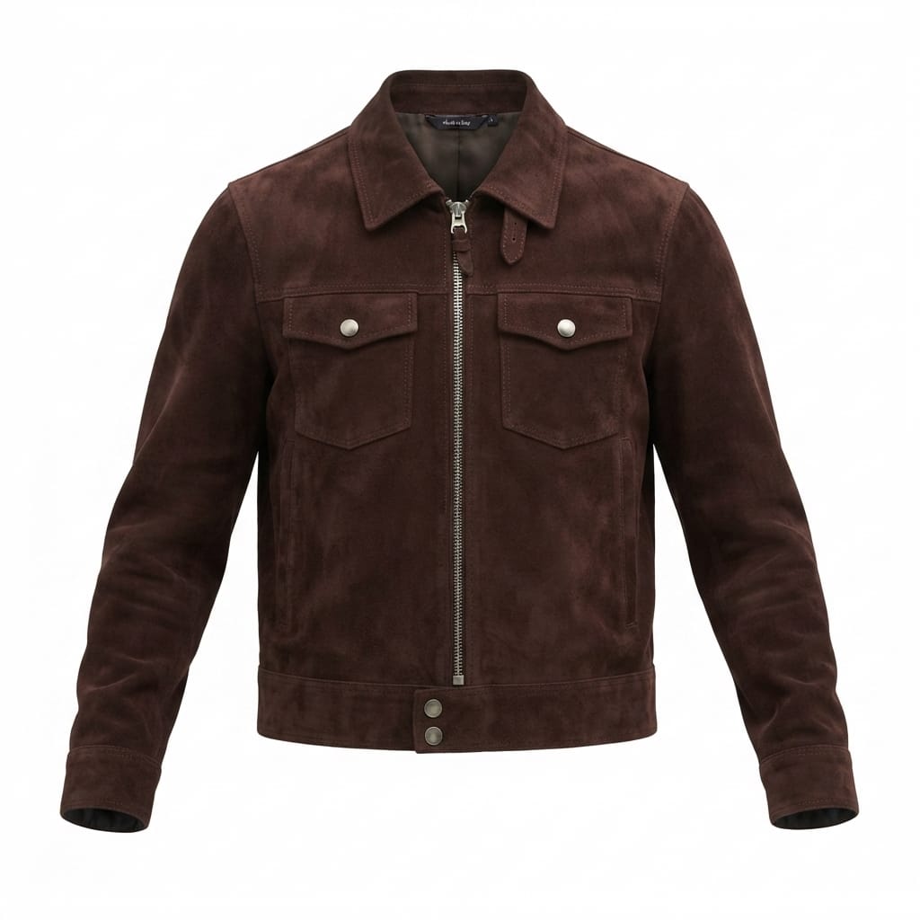 Men's Dark Chocolate Brown Suede Original Premium Leather Trucker Jacket