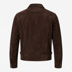 Men's Dark Chocolate Brown Suede Original Premium Leather Trucker Jacket