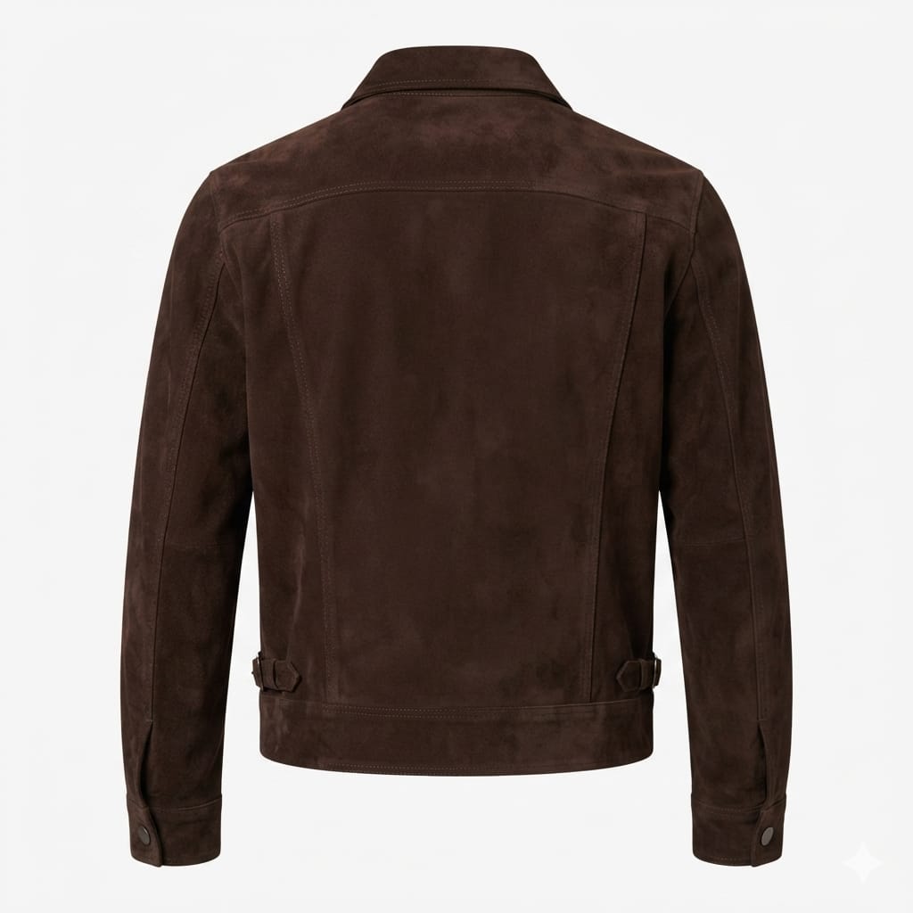 Men's Dark Chocolate Brown Suede Original Premium Leather Trucker Jacket