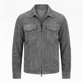 Men's Slate Grey Suede Original Leather Trucker Jacket