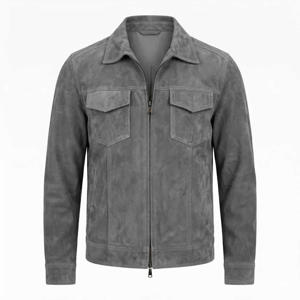 Men's Slate Grey Suede Original Leather Trucker Jacket