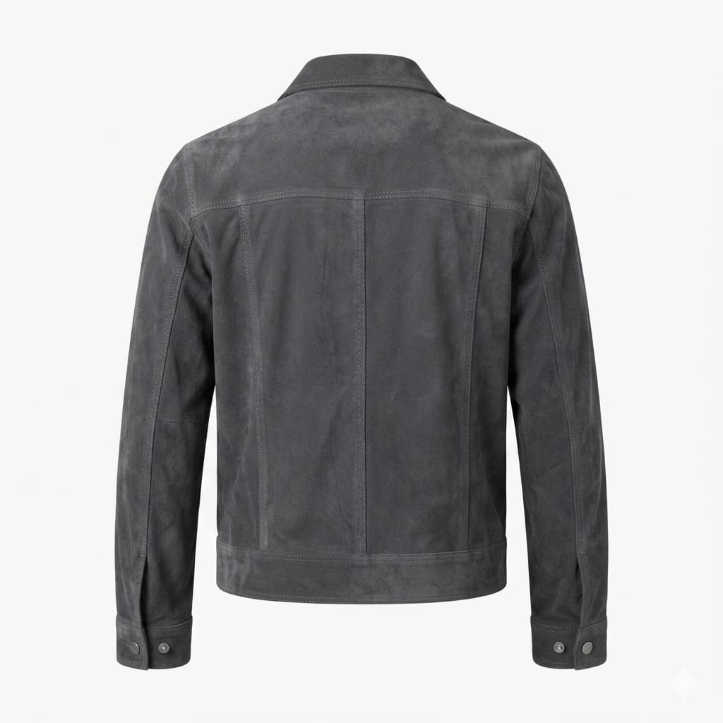 Men's Slate Grey Suede Original Leather Trucker Jacket