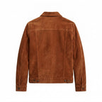 Men's Saddle Brown Suede Original Leather Zip Shirt-Collar Jacket