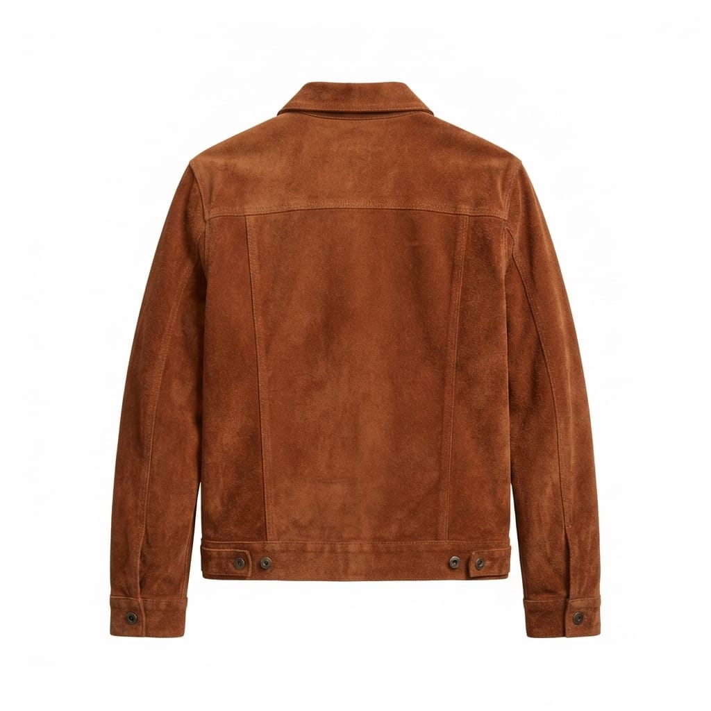 Men's Saddle Brown Suede Original Leather Zip Shirt-Collar Jacket
