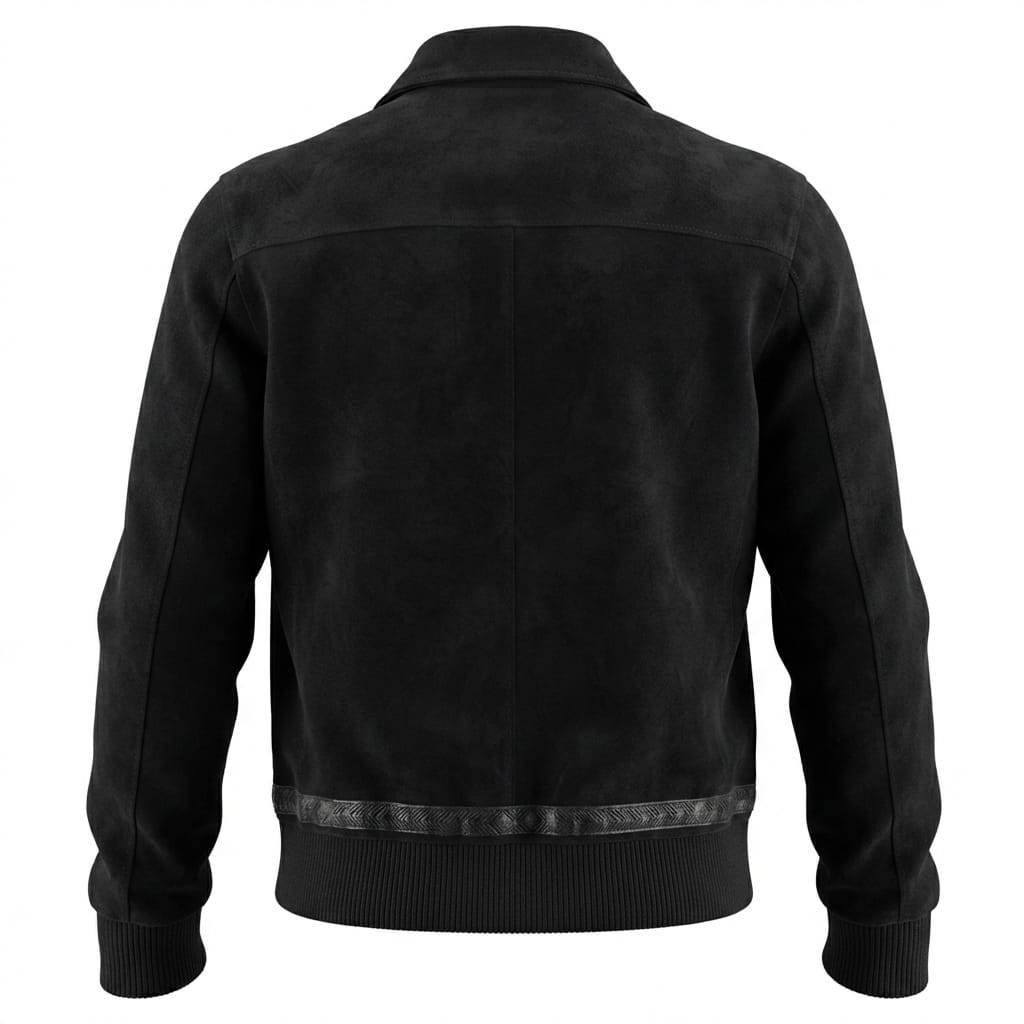 Men's Jet Black Suede Premium Original Leather Zip Shirt-Collar Jacket