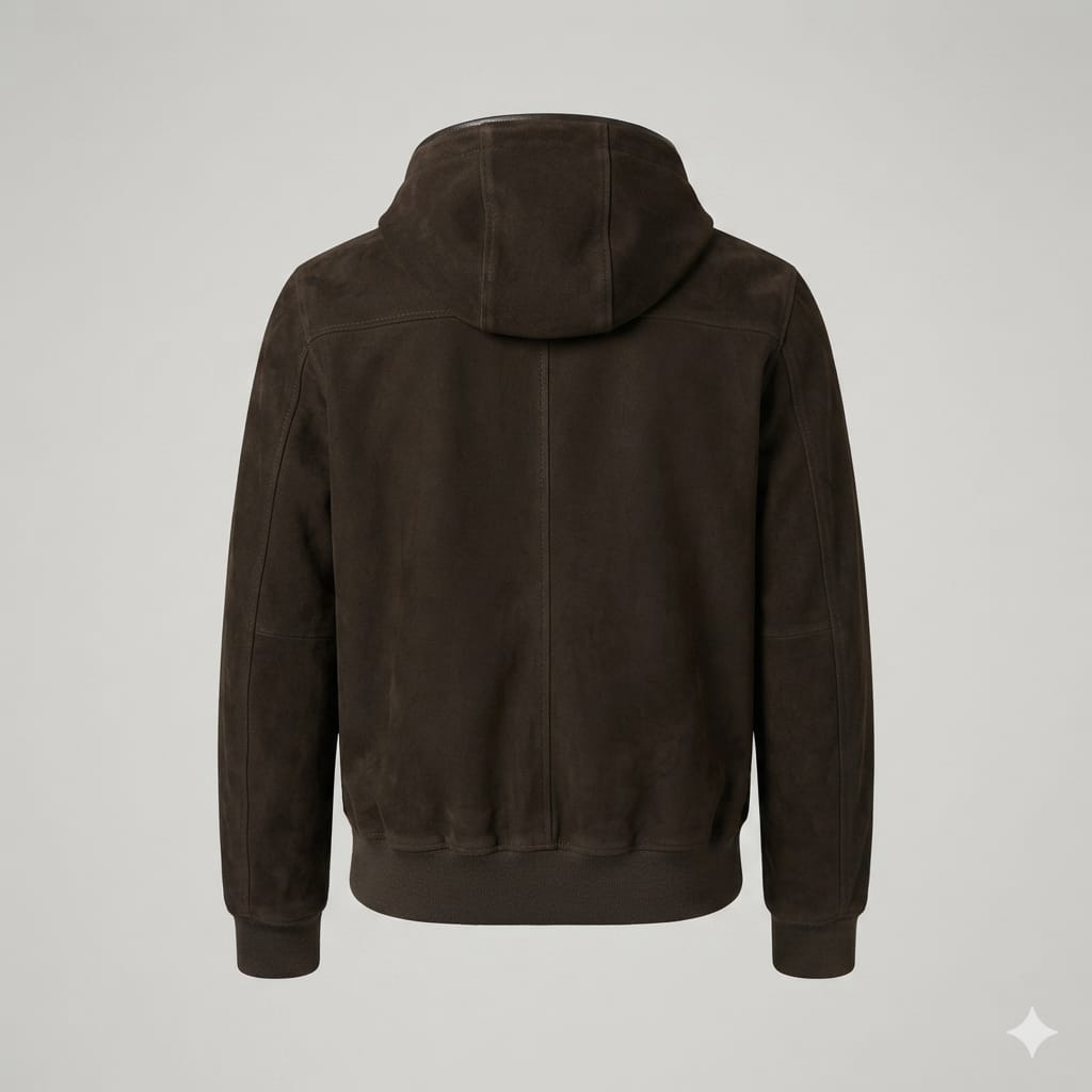 Men's Dark Olive Suede Original Premium Leather Zip Hoodie Jacket
