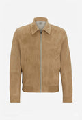 Men's Sand Khaki Suede Premium Original Leather Zip Shirt-Collar Jacket