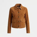 Women's Tan Suede Original Leather Chore Jacket with Horn Buttons