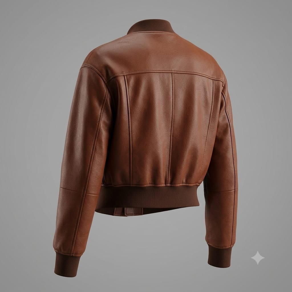 Women's Premium Brown Cropped Original Genuine Lambskin Leather Bomber Jacket — Spread Collar