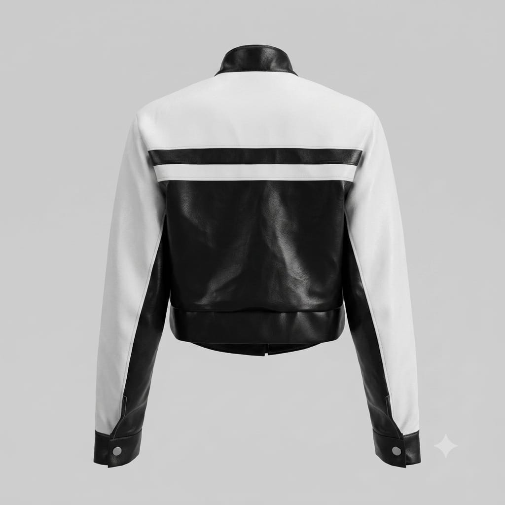 Women's Premium Black & White Colour-Block Original Leather Racing Jacket