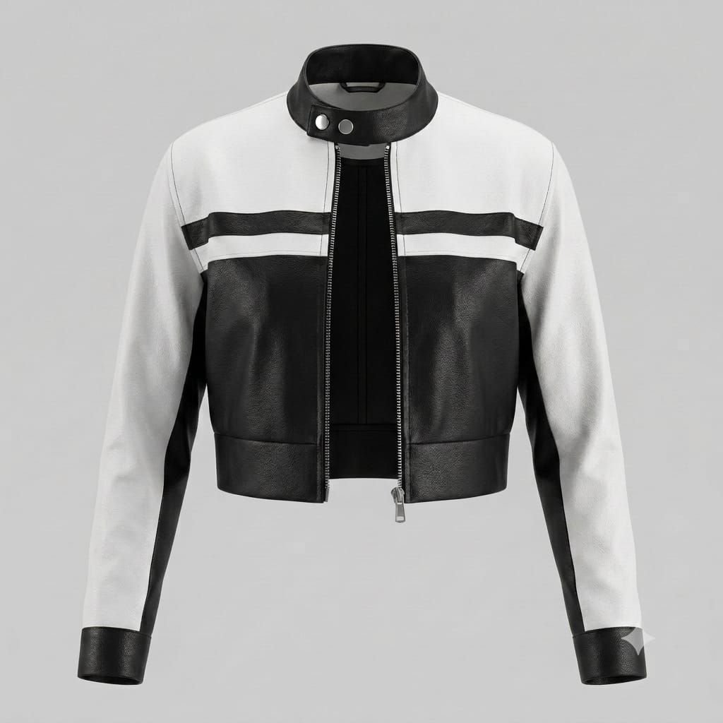 Women's Premium Black & White Colour-Block Original Leather Racing Jacket
