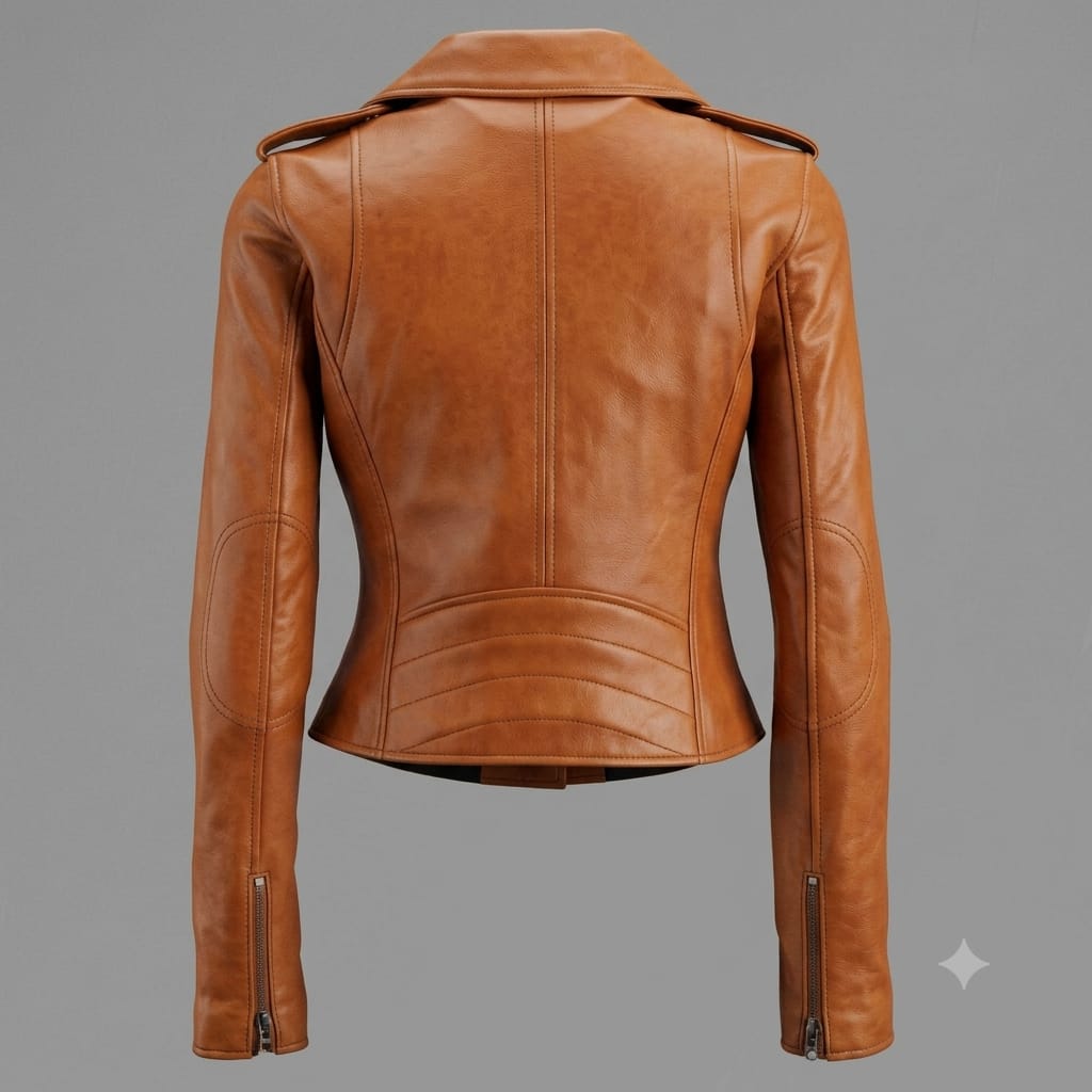 Women's Premium Tan Slim-Fit Original Leather Biker Jacket — Asymmetric Zip