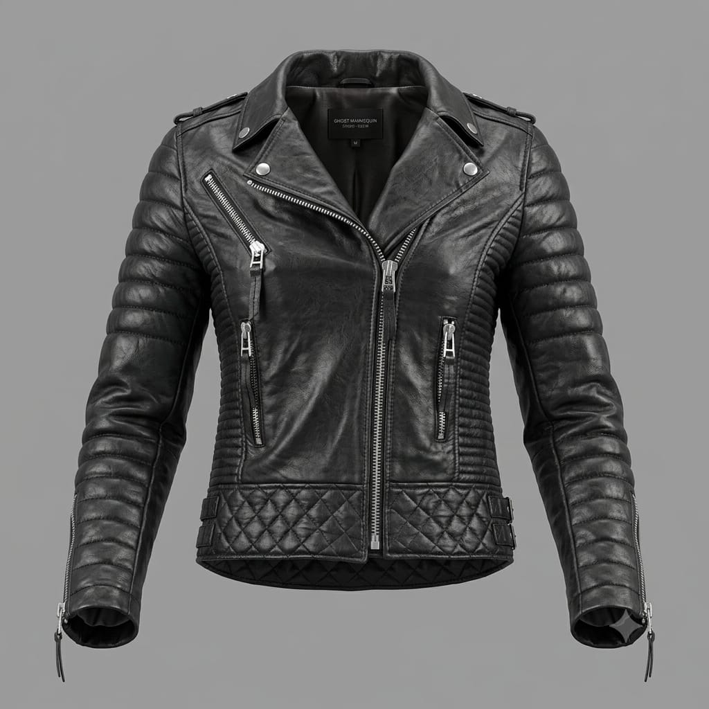 Women's Premium Black Quilted Sleeve Original Leather Biker Jacket