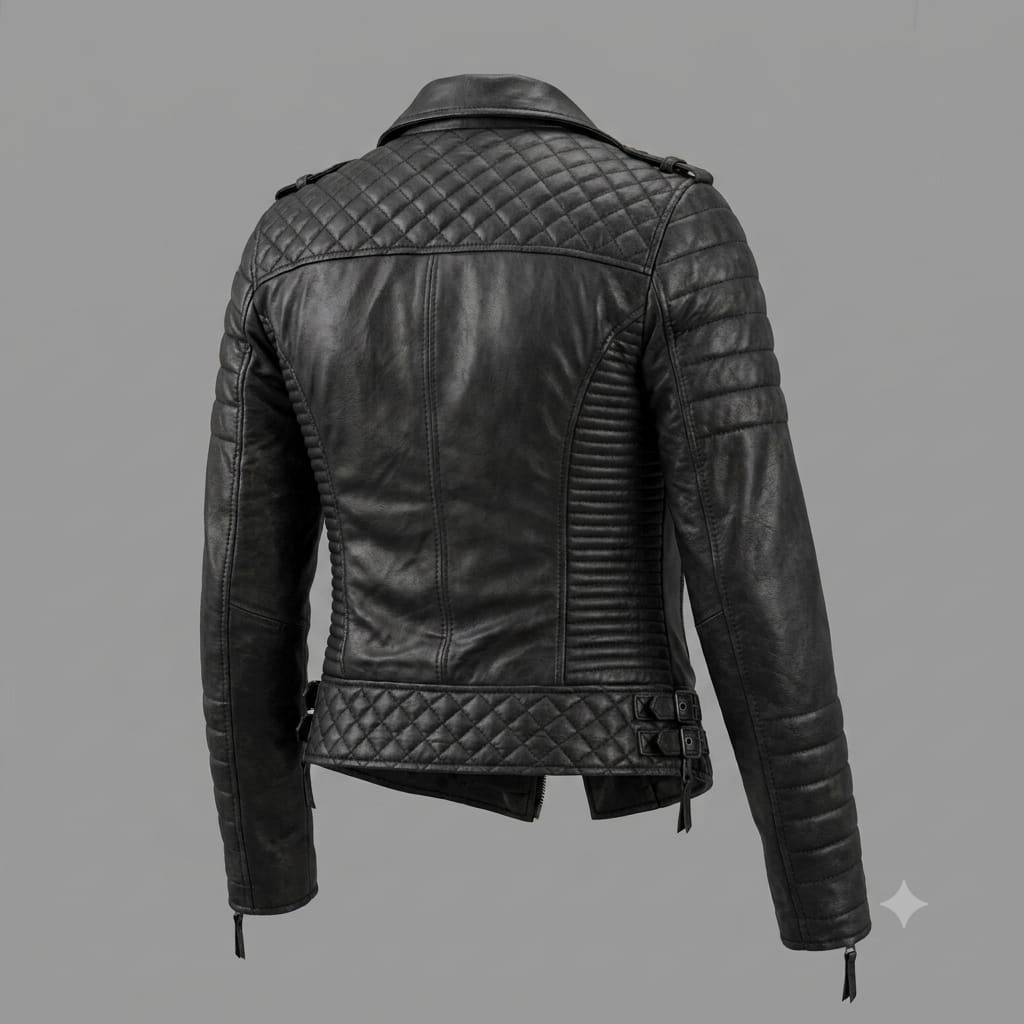 Women's Premium Black Quilted Sleeve Original Leather Biker Jacket