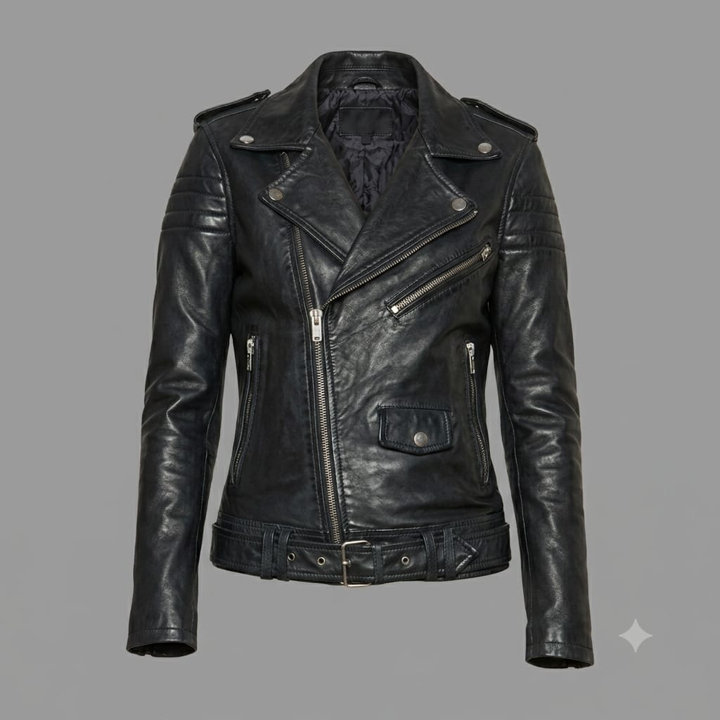 Women's Premium Black Belted Original Lambskin Leather Biker Jacket
