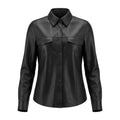 Women's Premium Black Original Leather Relaxed Shirt — Long Sleeve Snap Button