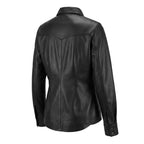 Women's Premium Black Original Leather Relaxed Shirt — Long Sleeve Snap Button