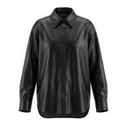 Women's Premium Black Original Leather Oversized Shirt — Drop Shoulder Long Sleeve