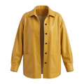 Women's Premium Yellow Original Leather Oversized Shacket — Longline Snap Button