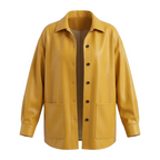 Women's Premium Yellow Original Leather Oversized Shacket — Longline Snap Button