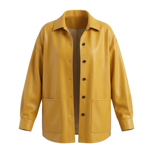 Women's Premium Yellow Original Leather Oversized Shacket — Longline Snap Button