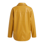 Women's Premium Yellow Original Leather Oversized Shacket — Longline Snap Button