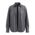 Women's Premium Original Grey Leather Oversized Shirt — Longline Button-Up