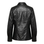 Women's Premium Black Original Leather Princess Seam Shirt — Sculpted Waist Long Sleeve