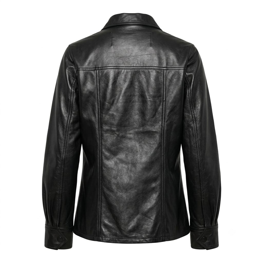 Women's Premium Black Original Leather Princess Seam Shirt — Sculpted Waist Long Sleeve