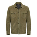 Men's Premium Olive Green Original Suede Leather Shirt — Relaxed Overshirt Style in Premium Leather