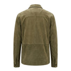 Men's Premium Olive Green Original Suede Leather Shirt — Relaxed Overshirt Style in Premium Leather
